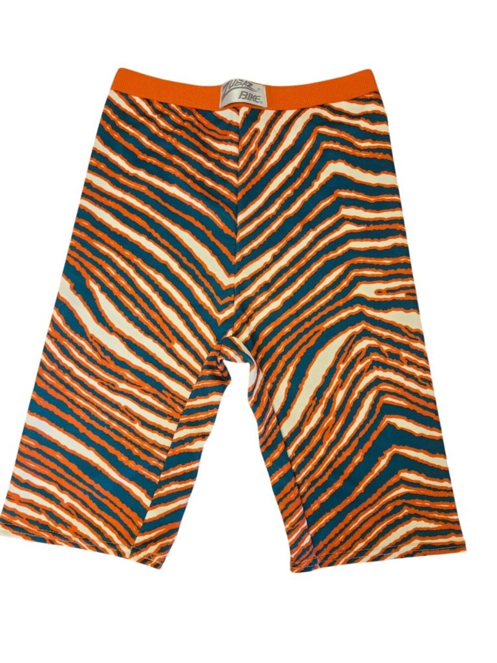 Vintage Zubaz Bike Medium Retro Orange Teal Zebra Striped Athletic Shorts